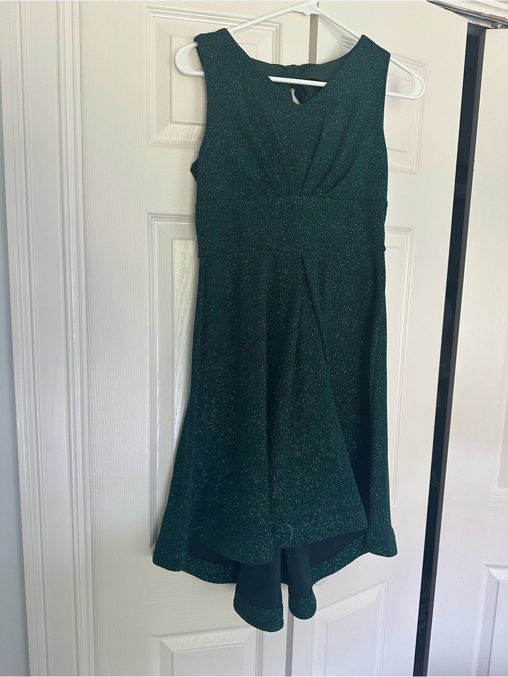 NWT Bonnie Jean Sparkling Dark Green High-Low Dress with back bow
